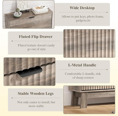Shoe Cabinet Storage for Entryway with 3 Flip Drawers, Fluted Narrow Shoe Organizer with Wooden Legs, Freestanding Slim Shoe Storage Hidden Shoe Rack Organizer for Front Door Entrance, Hallway, Grey
