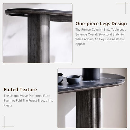 OKD 63" Modern Console Table with Arc Marble Texture Top, Fluted Wood Base, Contemporary Entryway Sofa Table for Living Room, Hallway, Foyer, Dark Alder