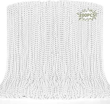 200PCS Bead Necklaces Party Favors, White Mardi Gras Beads Stuff Accessories, 33" 6mm Round Holiday Beads Necklace Decorations Bulk, White Beads for Wedding Birthday School Celebrations Parade Throws