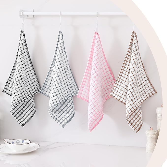 Kitinjoy Cotton 8 Pack Terry Kitchen Dish Cloths, 12 x 12 Inches Super Soft and Absorbent Dish Rags, Quick Drying Dish Towels for Washing Dishes, Mix Color