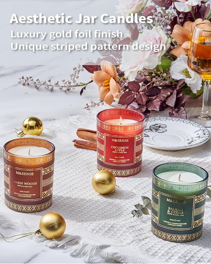 M&SENSE Cinnamon Apple Christmas Soy Candle, Natural Non Toxic 7.4oz 45 Hour Long Burning, Winter Luxury Holiday Candle for Home Scented, New Year Gifts for Men & Women