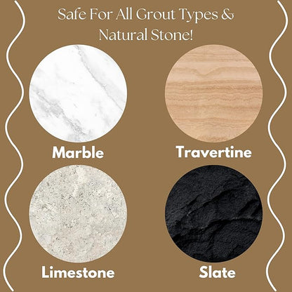 GEODE Natural Stone Grout Cleaner & Brush for tile floors - non-damaging, safe for Marble, Limestone, Travertine, Ceramic - Industrial Strength Tile, Stain Remover, Powerful Formula (32 oz)