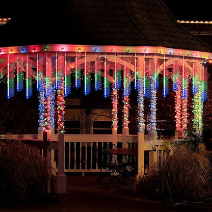 2 Pack Christmas Decorations Lights Outdoor, Extendable Meteor Shower Lights with Timer, Total 384LED 30cm 16 Tubes Indoor Outdoor Snow Cascading String Light for Xmas Party Yard Decor (Multi-Colored)