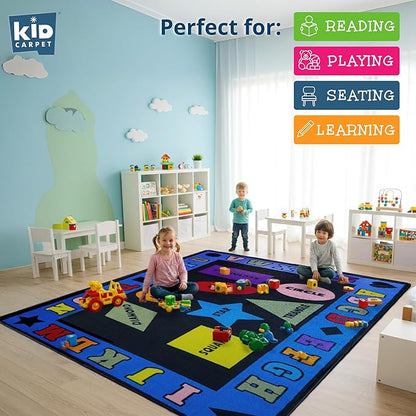 Shapes with The Alphabet Classroom Rug 7'6" x 12' Rectangle, Educational Classroom Rug, Kids Learning Play Mat | Area Rug for Bedroom or Playroom