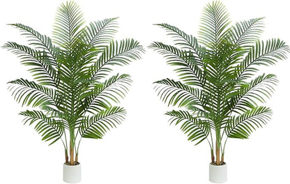 2 Pack Artificial Palm Tree Indoor Plant 6FT Tall Fake Tropical Palm Tree in Pot, Real Bark Design Faux Areca Palm Tree for Home Office Living Room Bedroom Farmhouse Modern Outdoor Topiary Tree