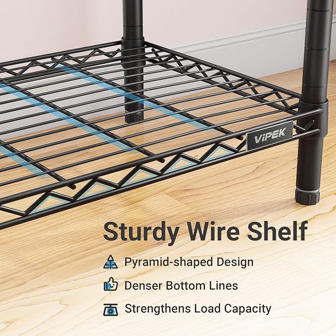 VIPEK R3 Heavy Duty Garment Rack with Lockable Wheels, Portable Rolling Closet with Adjustable Shelves & Hanging Rod & Side Hooks, Compact Space-Saving Storage for Small Apartments/Dorms (Black)