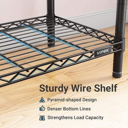 VIPEK R3 Medium Rolling Clothes Racks with Lockable Wheels, Heavy Duty Garment Rack with Adjustable Shelves & Hanging Rod & Side Hooks, Compact Space-Saving Storage for Small Apartments/Dorms (Black)