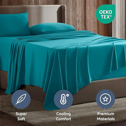 Nestl Queen Sheet Set - Luxury 1800 Ultra-Soft Microfiber Bed Sheets - Double Brushed - Deep Pockets - Easy Fit - 4 Piece Set - Bedding Sheets & Pillowcases (Queen, Teal)