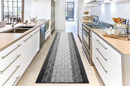 16 ft Non Slip Washable Carpet Runner Rug with Rubber Backing, Custom Floor Mat for Kitchen Hallway Stairs Bedroom Bathroom Entry, Checkered Anthracite Grey, Your Choice of Length, 26 Inch X 16 feet