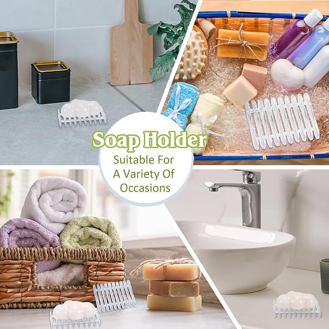 Plastic Bar Soap Holder Soap Saver Tray Bar Dish Self Draining Dishes for Sponge Dryer Bathroom Toilet Shower Kitchen Restaurant Counter(Clear,4 Pieces)