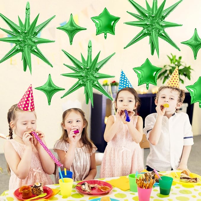 Green Star Balloon,16Pcs Star Foil Balloons Set with 22Inch Explosion Spike Cone Balloons and 10Inch Quadrangle Helium Balloon for Birthday Wedding Baby Shower and Halloween Party Decorations