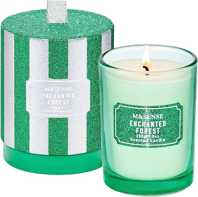 M&SENSE Cederwood Pine Scented Candles, Christmas Candle Home Glitter Jar Candle, Holiday Gifts for Women, Strong Scented Natural Soy Candle for Christmas Decor, 50 Hours Long Burning Candles