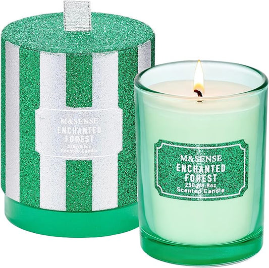 M&SENSE Cederwood Pine Scented Candles, Christmas Candle Home Glitter Jar Candle, Holiday Gifts for Women, Strong Scented Natural Soy Candle for Christmas Decor, 50 Hours Long Burning Candles