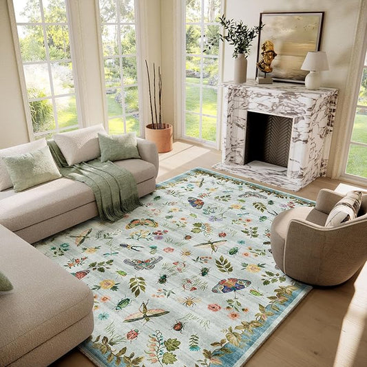 Machine Washable Rugs for Living Room: 6x9 Area Rugs Stain Resistant Non Slip Low Pile Soft Carpets Rugs for Bedroom Kitchen Dining Room Nursery Kids Room Farmhouse Indoor