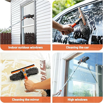 Eazer 64'' Squeegee Window Cleaner 2 in 1 Rotatable Window Cleaning Tool Kit with Telescopic Pole, Window Washing Equipment with Bendable Head for Indoor/Outdoor Window and Car Glass