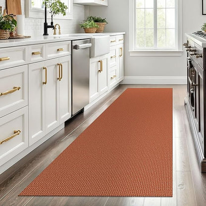 EARTHALL Woven Runner Rug 3x8 Ft Washable Runners for Hallways Wide Non Slip Rubber Backed Kitchen Runner Braided Indoor Floor Carpet for Entryway, Hallway, Kitchen, Bedroom, Rustic Orange/Tan
