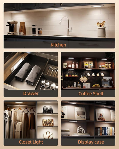EZVALO 6 Pack Led Under Cabinet Lighting Wireless with Charging Station, 7’’Rechargeable Motion Sensor Light Indoor, 3 Color Dimmable Motion Activated Cabinet Lights for Kitchen Bookshelf, Stair