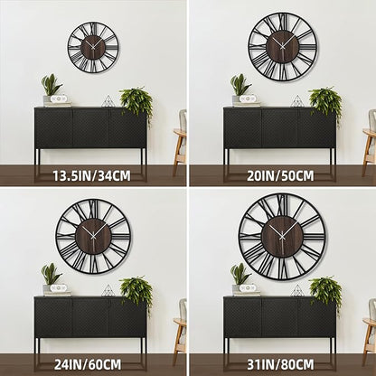 Large Wall Clock for Living Room Decor, 32 Inch Non Ticking Silent, Battery Operated Modern Vintage Oversized Wall Clock for Bedroom Kitchen