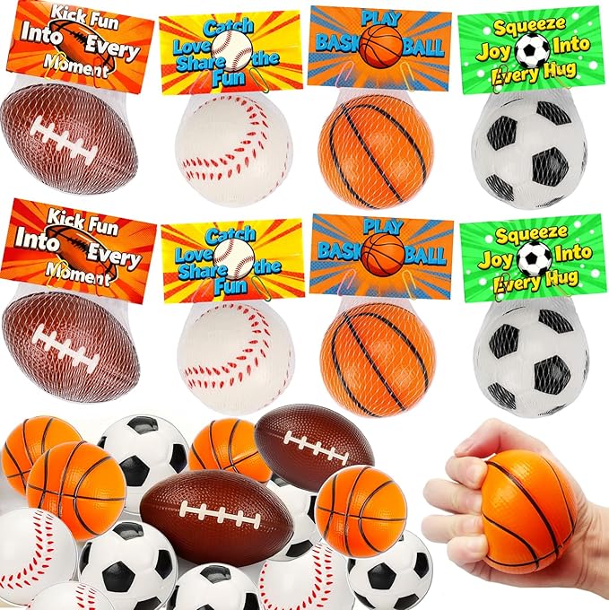 24 Pack Sports Stress Balls Valentines Day Cards For Kids School Classroom Exchange Valentine Day Gift Football Soccer Baseball Basketball Party Favors Supplies For Boys Girls Valentine Exchange Cards