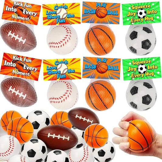 24 Pack Sports Stress Balls Valentines Day Cards For Kids School Classroom Exchange Valentine Day Gift Football Soccer Baseball Basketball Party Favors Supplies For Boys Girls Valentine Exchange Cards
