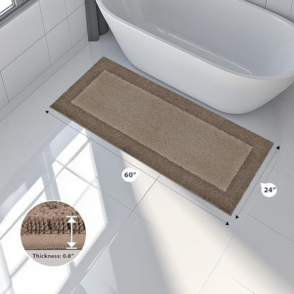 Bathroom Rugs 24" x 60", Non-Slip Extra Soft Absorbent Bath Rugs, Machine Washable Quick Dry Bath Mats for Bathroom Floor, Shower, Bathtub and Sink, Grayish Brown & Coffee