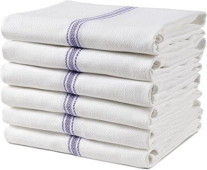 LANE LINEN Kitchen Towels, 6 Pack 14"x25" Dish Drying Towels, 100% Cotton Tea Towel with Hanging Loop, Reusable Napkin, Durable After Multiple Washes, Soft & Absorbent - Blue Stripe