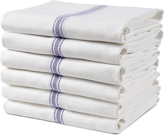 LANE LINEN Kitchen Towels, 6 Pack 14"x25" Dish Drying Towels, 100% Cotton Tea Towel with Hanging Loop, Reusable Napkin, Durable After Multiple Washes, Soft & Absorbent - Blue Stripe
