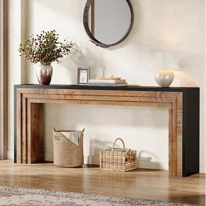 Tribesigns 70.9-Inch Long Console Table, Farmhouse Narrow Wooden Sofa Table Behind The Couch for Living Room, Entryway, Hallway, Foyer, Black + Natural Wood Color