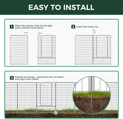 FXW Garden Fence Outdoor for The Yard – 50in(H) x 62.6ft(L) Heavy Duty Metal Animal Barrier for Dog and Rabbit, Decorative Dog Fence, 24 Panels, Silver