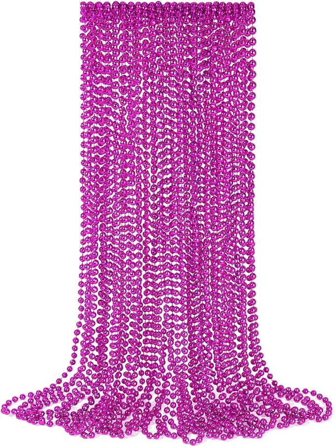 YAXINRUI 12 PCS Hot Pink Bead Necklaces, Pink Mardi Gras Bead, Cancer Awareness Beads Necklaces, Valentine Necklace, 33 Inch Party Beads for Mardi Gras Christmas Cancer Awareness Month Events