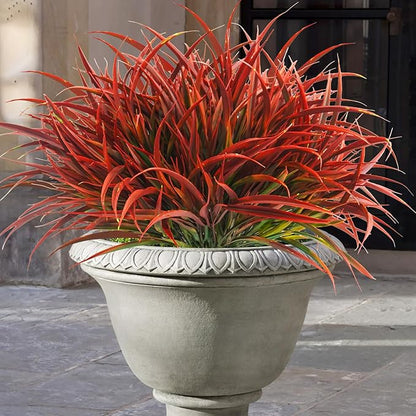 Uieke 28 Bundles Artificial Outdoor Plants UV Resistant Fake Grass Plants Faux Plastic Plants Greenery Shrubs for Home Garden Pathway Window Box Front Porch Cemetery Fall Decor, Autumn Red