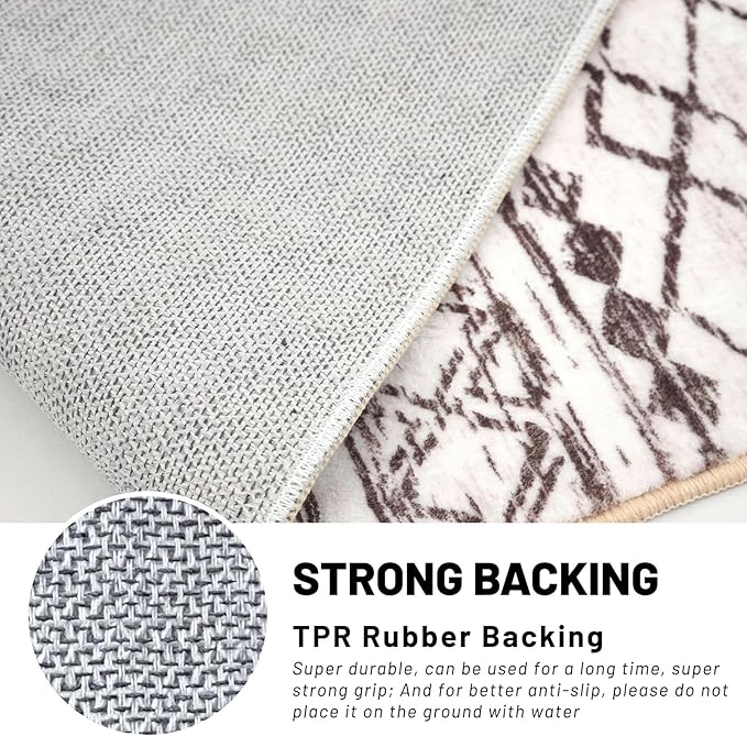 KUTA Boho Living Room Rug 8x10, Moroccan Brown Cream Washable Area Rugs 8x10 Non Slip, Ultra Soft Print Distressed Geometric Low-Pile Throw Carpet for Bedroom Nursery Dorm Decor
