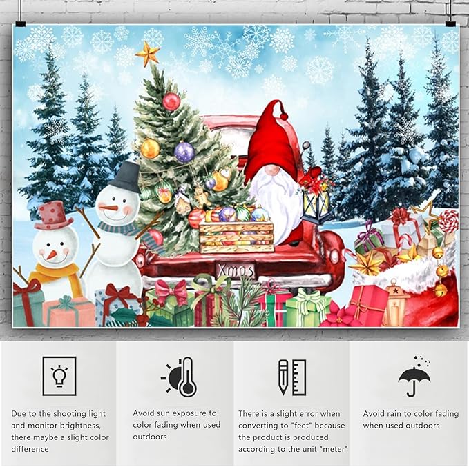 YongFoto Merry Christmas Backdrop 20x10ft Pine Forest Snowman Christmas Tree Red Car Gnome Photography Background New Year Xmas Eve Family Party Banner Room Decor Photoshoot Wallpaper Photo Booth