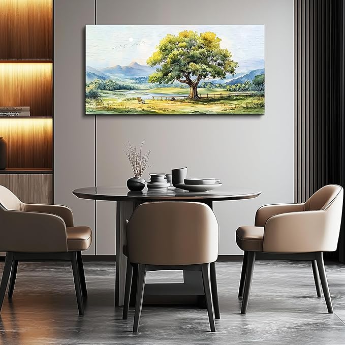 QIYILEXWART Large Wall Decor For Living Room Canvas Wall Art For Office Modern Wall Decorations For Bedroom Green Tree Landscape Painting Farmhouse Pictures Artwork Room Home Decor 24x48 In