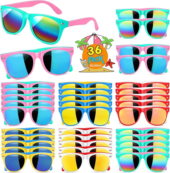 GINMIC Kids Sunglasses Bulk Party Favors, 36Pack Valentines Day Gifts UV 400 Protection Neon Sunglasses for Boys and Girls, Party Favor, Birthday Classroom Goodie Bags Party Supplies.