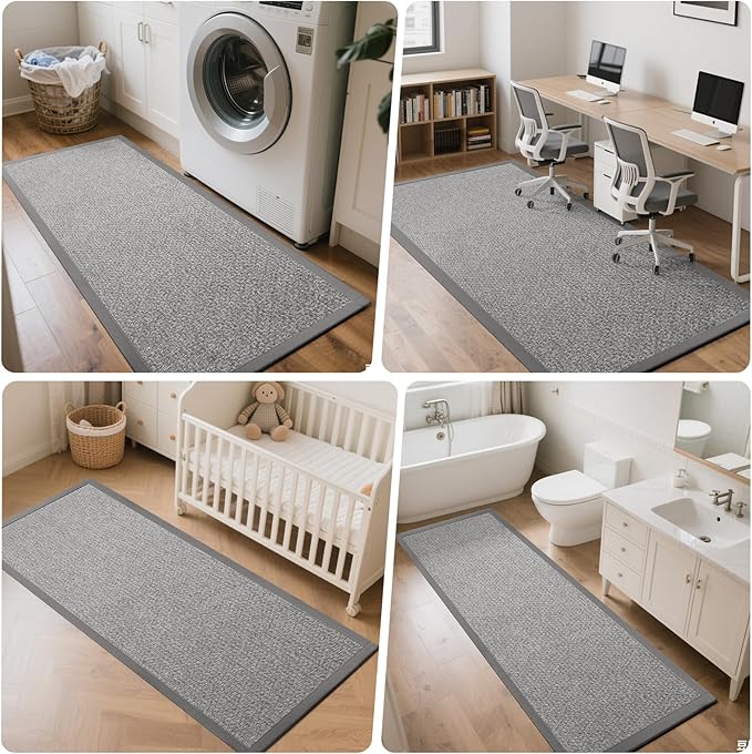 Washable Hallway Runner Rug 2x5 Jute Like Kitchen Runner Mat Rugs Non Slip, Woven Soft Entryway Farmhouse Runner Boho Floor Carpet for Indoor Laundry Hall Backdoor Bedroom Living Room, Grey