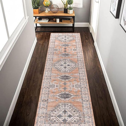 vivorug Runner Rug 2'x8' Vintage Washable Non-Slip Runners for Hallways Kitchen Entryway Laundry Room Carpet Hallway Runner Orange