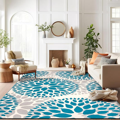 Rugshop Modern Floral Circles Design for Living Room,Bedroom,Home Office,Kitchen Non Shedding Area Rug 9' x 12' Blue