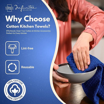 Infinitee Xclusives Premium Kitchen Towels – Pack of 3, 100% Cotton |15 x 25| Inches Absorbent Dish Towels - Terry Kitchen Dishcloth Towels - Blue Dish Cloth for Household Cleaning