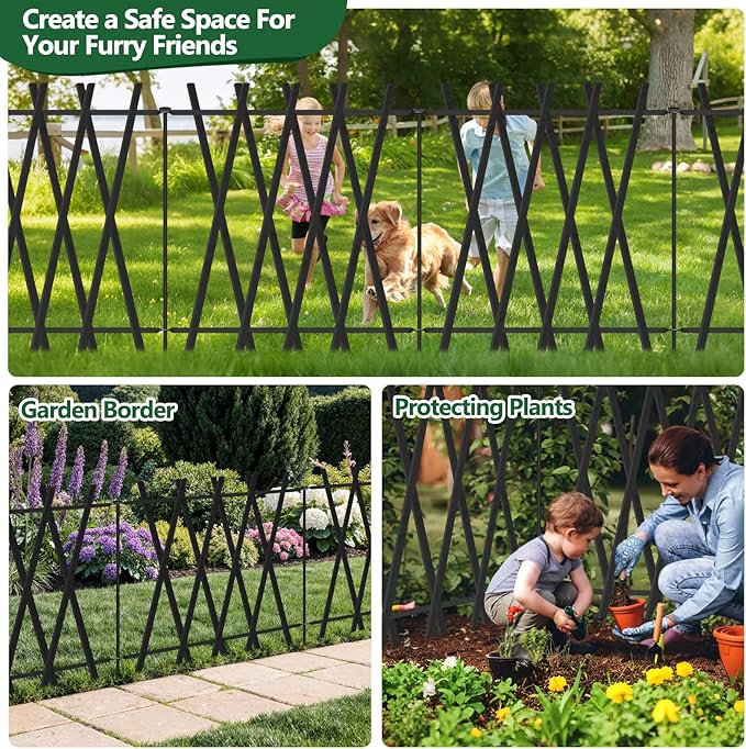 Metal Decorative Garden Fence 32" H x29 W (7 Panels, 17 Ft Total) Rustproof Animal Barrier No Dig Decorative Fencing for Dogs,Pet, Yard,& Patio, Landscape, Border，Easy Installation