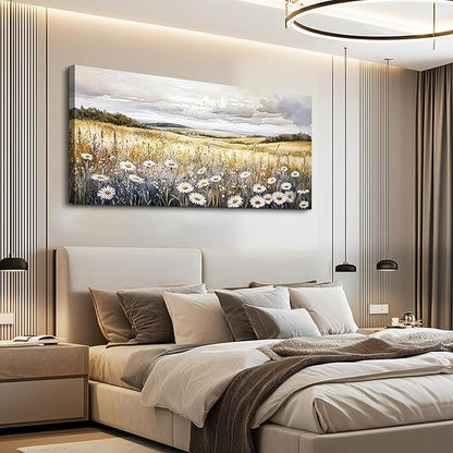 ZUITINGHUA Canvas Wall Art For Living Room Wall Decor For Bedroom Office Wall Decoration White Flower Landscape Painting Grassland Pictures Artwork Room Aesthetic Home Decor 20x40 In
