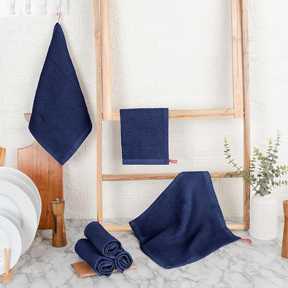 Premium Cotton Waffle Kitchen Wash Cloths - Pack of 6 (12x12 Inches), Ultra Soft, Super Absorbent, Quick Dry, Best as Wash Cloth and Dish Rags - Blue