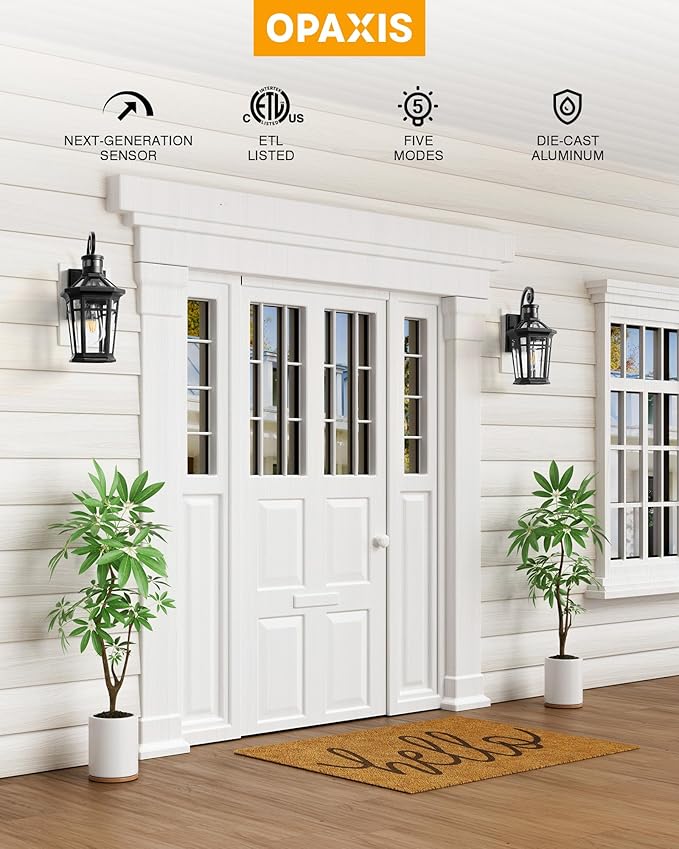 2 Packs Outdoor Lighting with Motion Sensor, Modern Dawn to Dusk Porch Light Fixture Wall Mount, Exterior Wall Lantern Sconce with Matte Black Finish, Waterproof Coach Lights for Garage, Patio