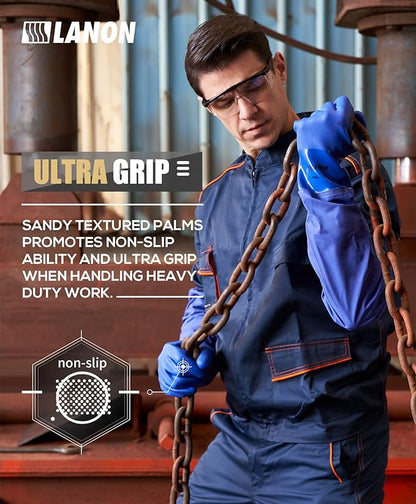 LANON 3 Pairs 26" Elbow Length PVC Chemical Resistant Gloves, Heavy-Duty Long Rubber Gloves, Acid, Alkali & Oil Protection, XL