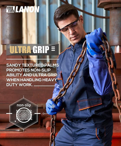 LANON 3 Pairs 26" Elbow Length PVC Chemical Resistant Gloves, Heavy-Duty Long Rubber Gloves, Acid, Alkali & Oil Protection, Large