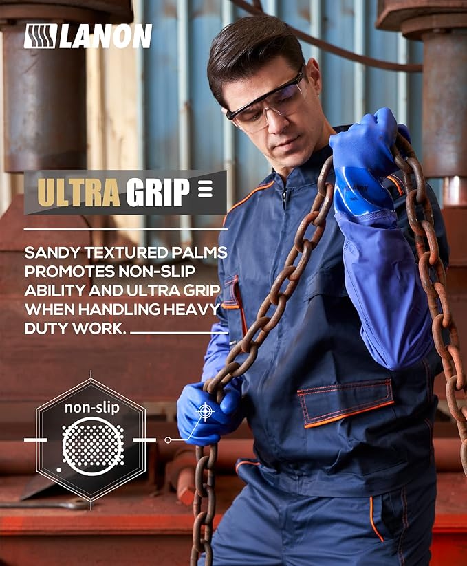 LANON 26" Elbow Length PVC Chemical Resistant Gloves, Heavy-Duty Long Rubber Gloves, Acid, Alkali & Oil Protection, Large
