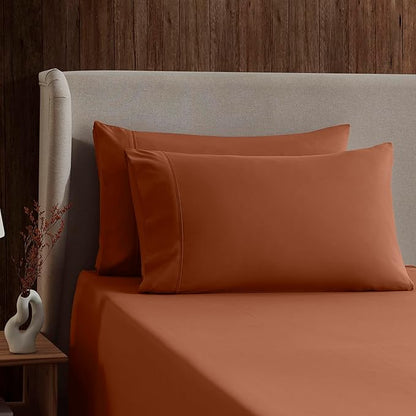Nestl Full XL Sheet Set - Luxury 1800 Ultra-Soft Microfiber Full Extra Long Bed Sheets - Double Brushed - Deep Pockets - Easy Fit - 4 Piece Set - Bedding Sheets & Pillowcases (Full XL, Rust)