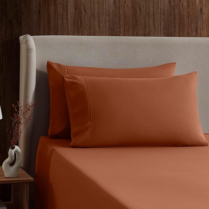 Nestl Twin Sheet Set - 1800 Ultra-Soft Microfiber Twin Bed Sheets - Double Brushed - Deep Pockets - Easy Fit - Extra Soft - 3 Piece Set - Bedding Sheets & Pillowcases (Twin, Rust)