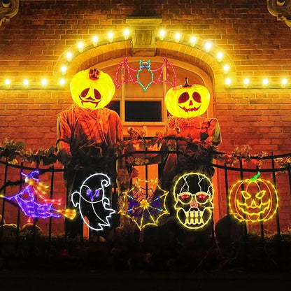 16" Halloween Window Silhouette Lights - 6 Pack Colour Lighted Bat & Witch & Pumpkin & Spider Web & Ghost & Cat on Moon for Holiday Indoor and Outdoor Wall Door Window Decorate