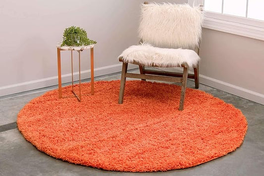 Unique Loom Solid Shag Collection Area Rug (8' Round, Tiger Orange)